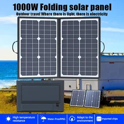 50-1000W Solar Panel Kit Camping Foldable Solar Power Bank Station Portable Generator Charger 18V Car Boat Caravan Camping