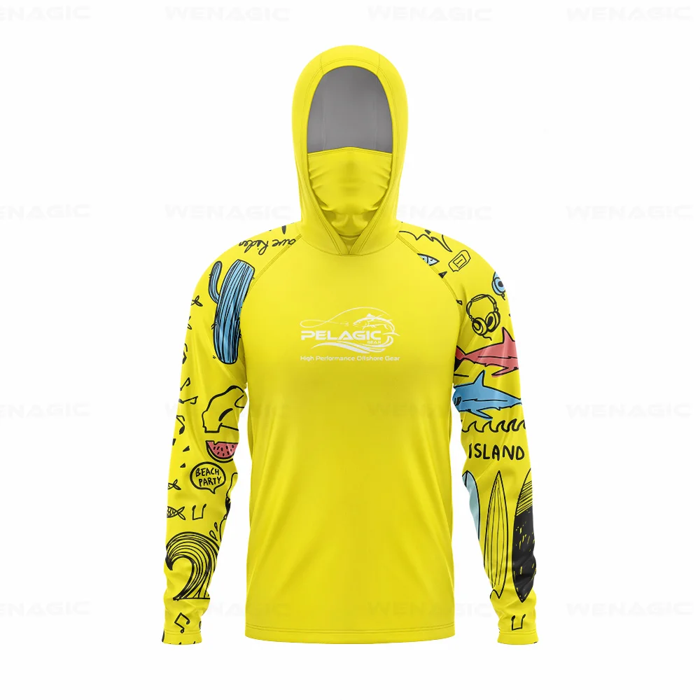 pelagic gear Men Hood Fishing Shirt long sleeve Fishing clothing fishing t shirt uv protection fishing shirt Fishing Apparel