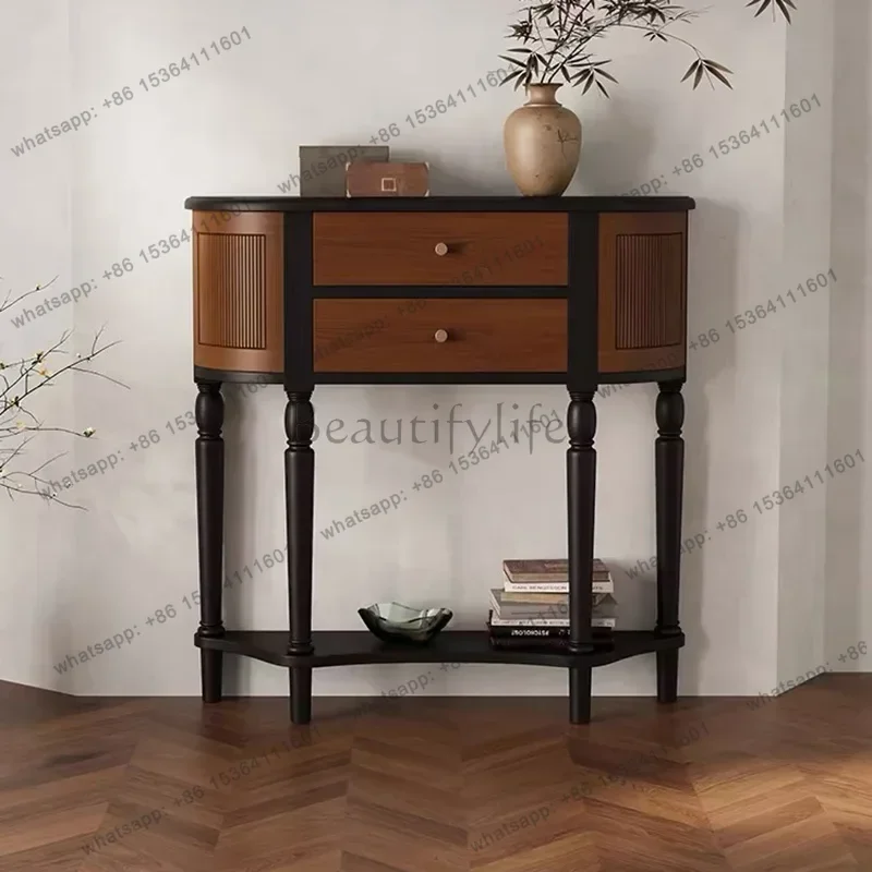 

French Retro Solid Wood Entrance Table American Country Living Room Wall Decorative Cabinet Medieval Partition Side Cabinet Ta