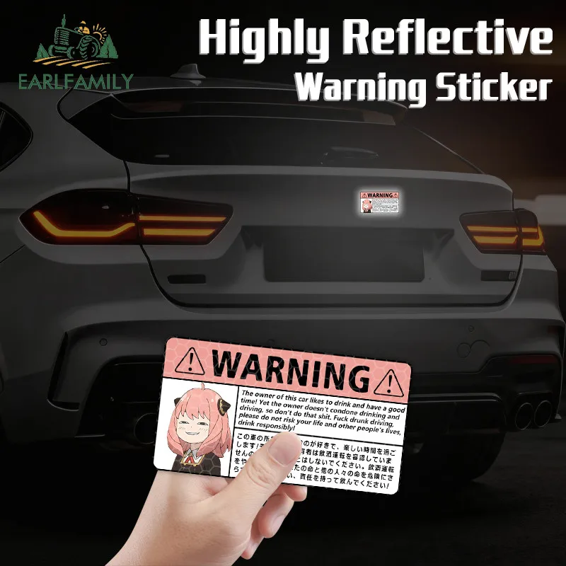 

EARLFAMILY Anya Forger Bilingual Text Warning Reflective Car Stickers SUV Vehicle Windows Decals Waterproof Car Door Protector
