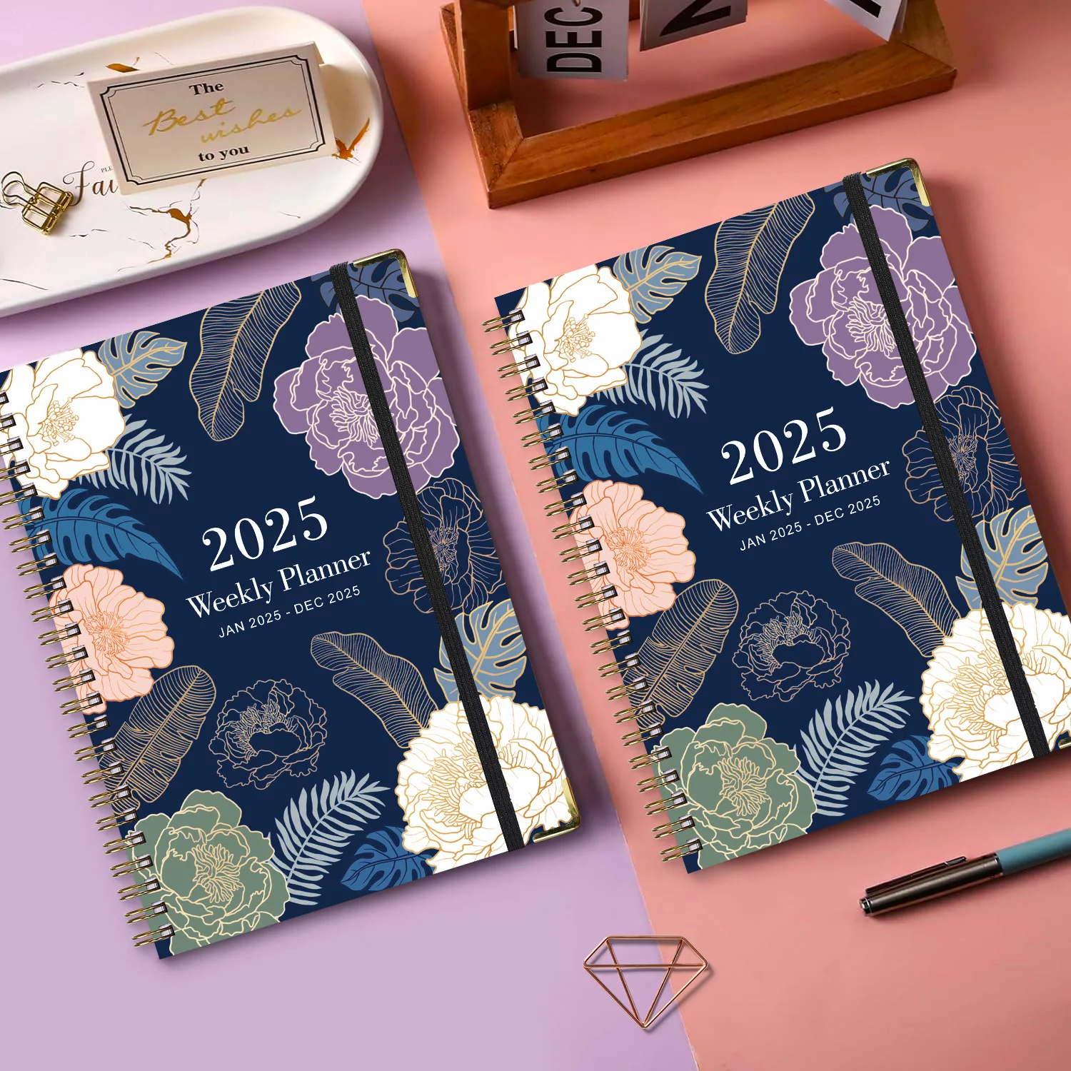 Bview Art 2025 Planer tygodniowy Angielski A5 Agenda PLANNER Notatnik cewkowy