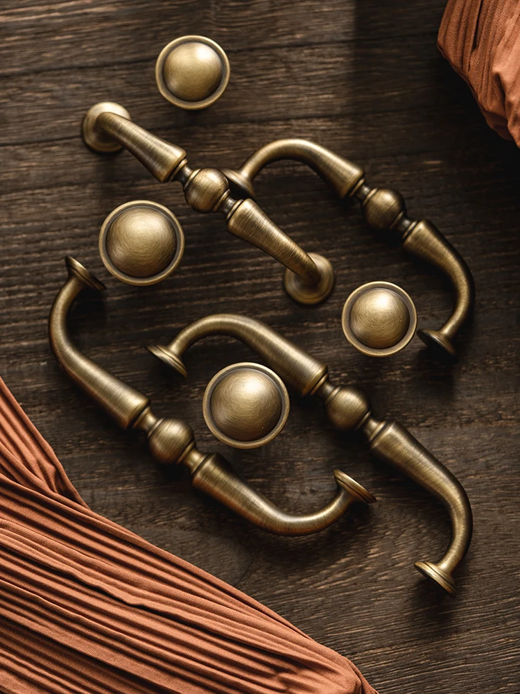 Tinyhob Retro Antique BNurlin Solid Brass Cabinet Knobs T-bar Long Pull 115-147mm Wardrobe Handle Drop Shipping Available