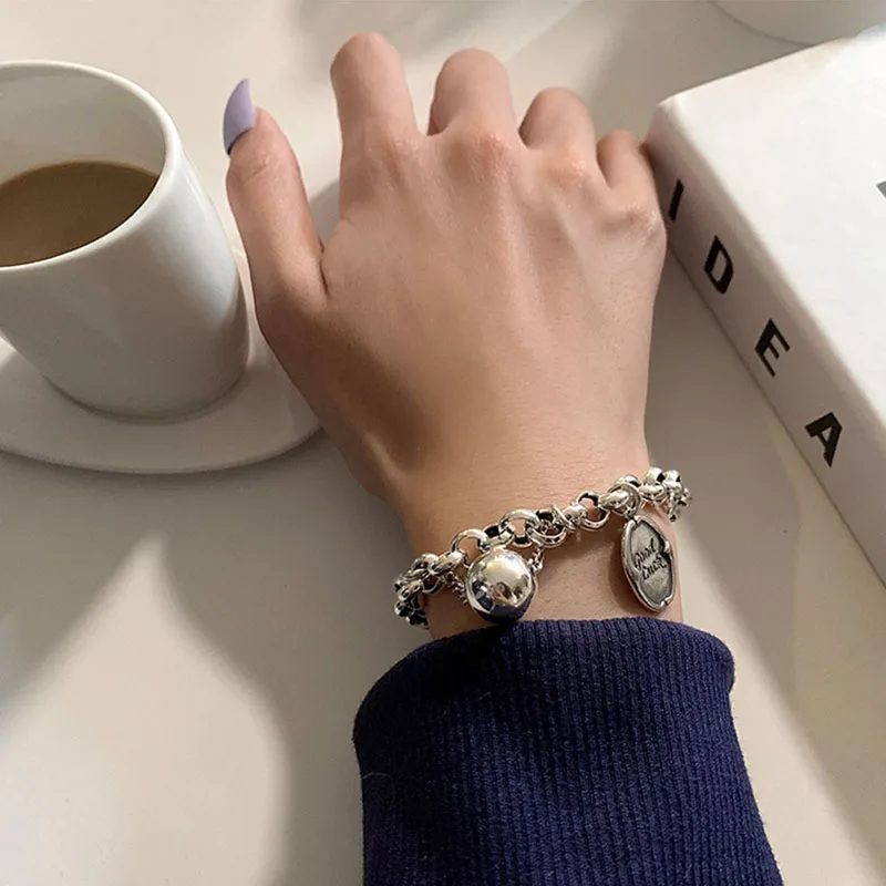 Vintage Dicke Ketten-Armbänder für Frauen Mode Perlen-Herz-Charm Strang-Armband Punk Ästhetischer Schmuck Party-Geschenk – Detail 7