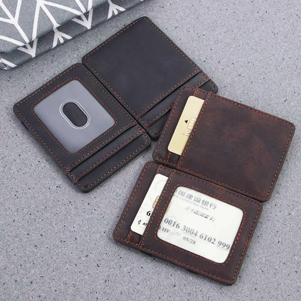 Vintage Mini Men's Crazy PU Leather Magic Wallet Small Coin Purse Credit Card Holder Slim Transparent ID Bag