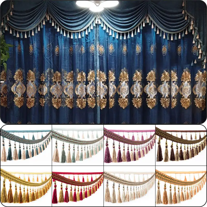 1M Curtain Tassel Beaded Fringe Sewing Trim Braid Boho Upholstery DIY Lace Trim Fringe Curtain Accessories