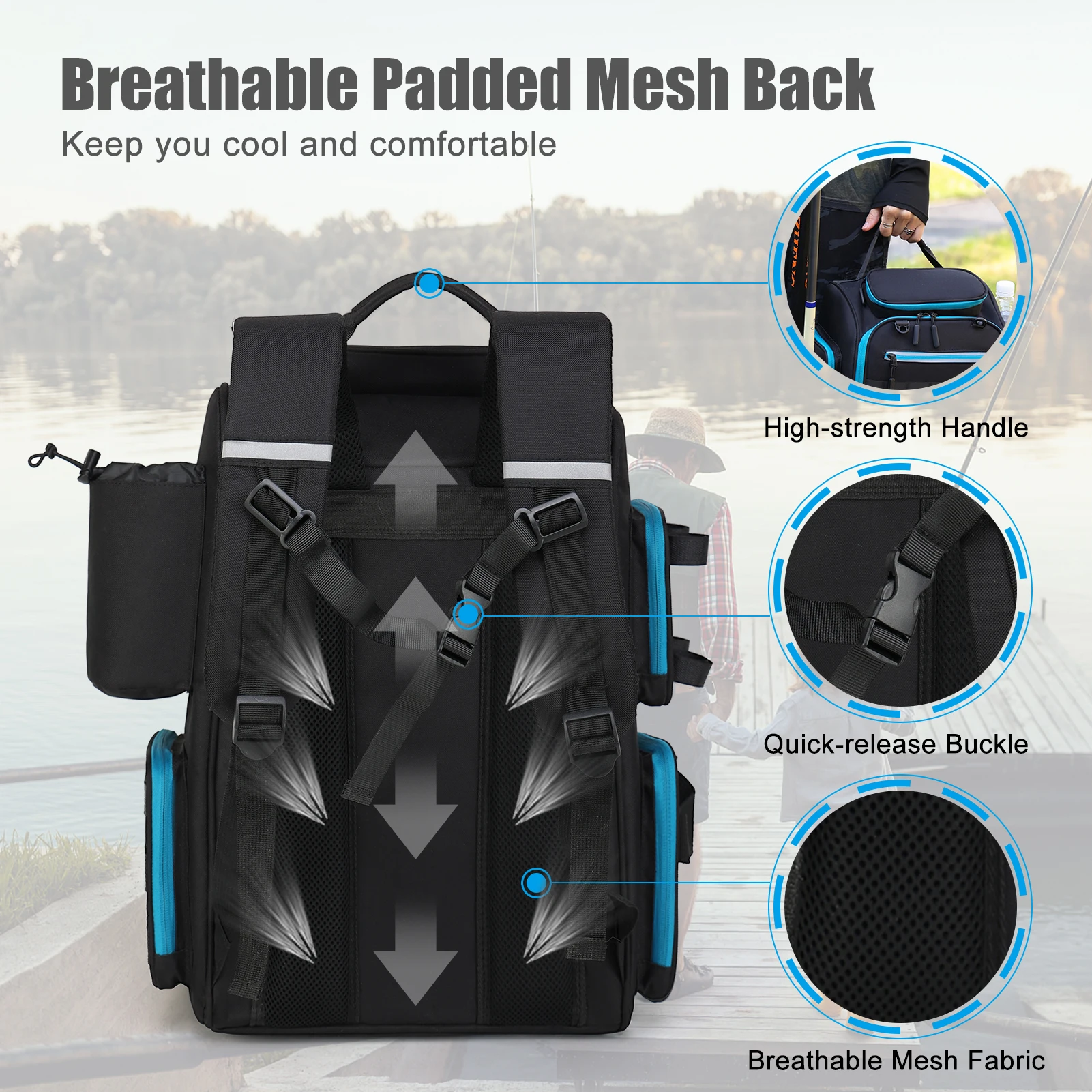 Lixada Fishing Backpack Waterproof Fishing Tackle Storage Bag with 4 Trays and Rain Cover
