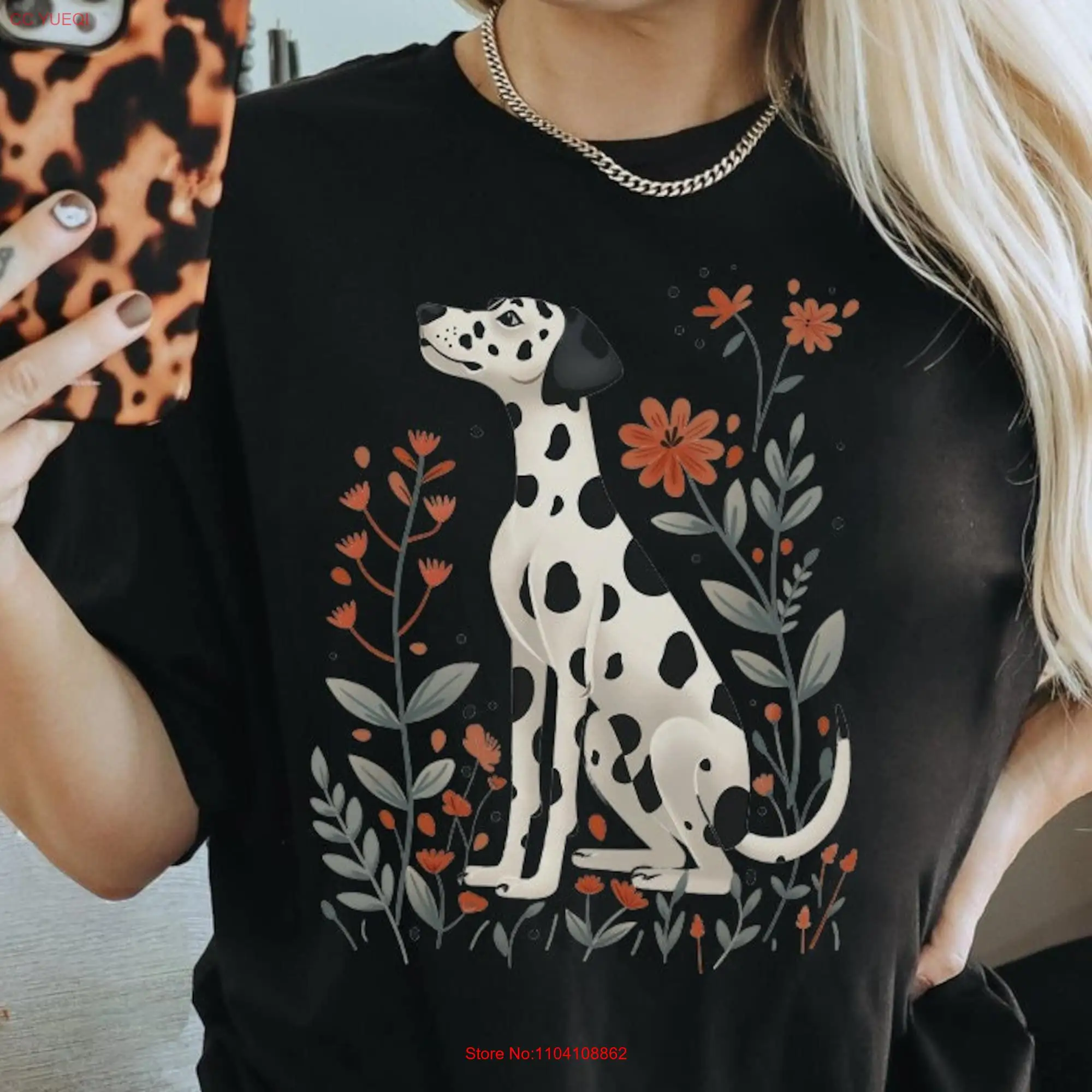 Dalmatian T Shirt s Cute Mom Floral Dog Lover Mama Cottage Core Clothes Botanical long or short sleeves