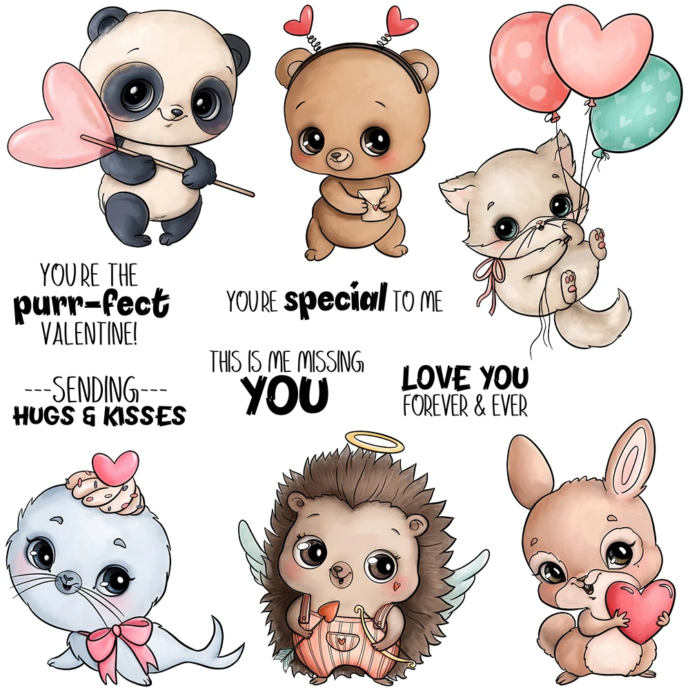 

Mangocraft Kawaii Little Animals Hearts Clear Stamps Love Valentine's Day DIY Scrapbooking Supplies Silicone Stamp For Cards