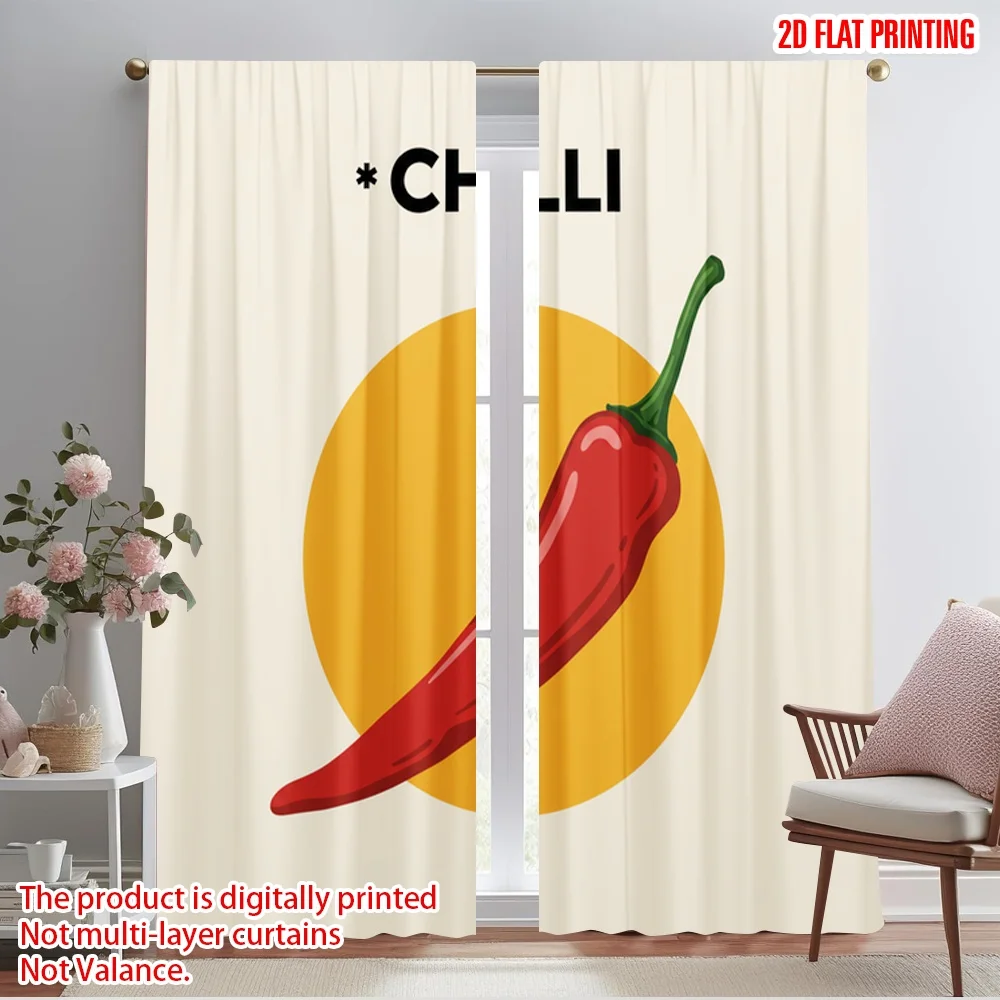 

2pcs 2D flat printing Drapes Red Chilli Sun Fabric Without Electricity All Season Party & Holiday Decor Use for gold wall decor