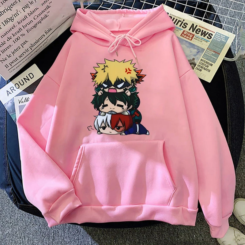 Moda kadınlar Anime Deku Bakugou Katsuki Todoroki Shoto baskı kapüşonlu Sweatshirt sonbahar eğlence spor kazak