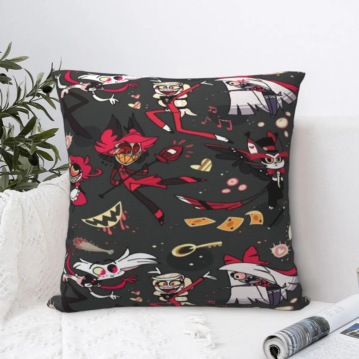 Hazbines Hoteles Alastor Vox Pillow Cover Merch Printing Polyester Cushion Cover Gift Throw Pillow Case Cover Home Drop Shipping