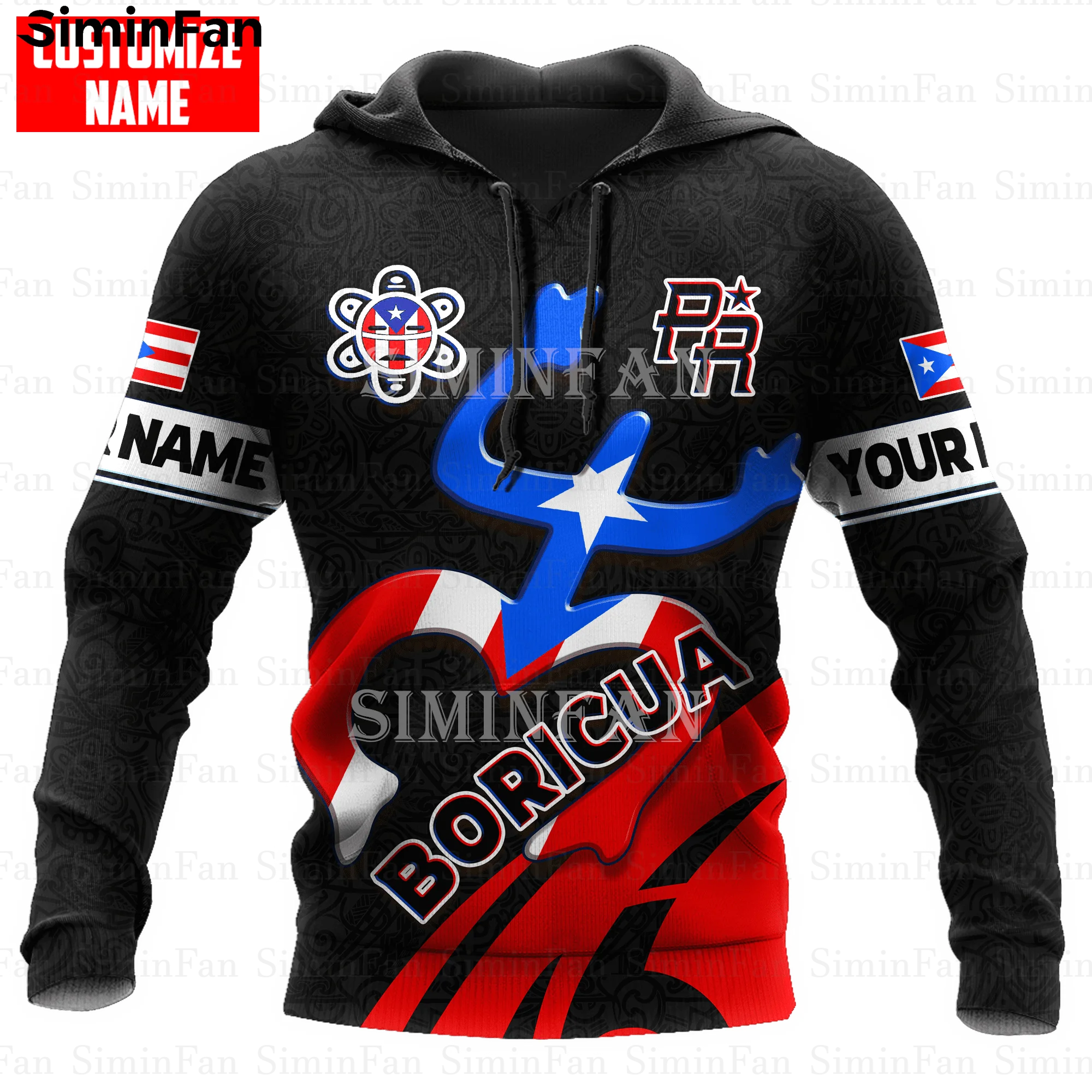 Puerto Rico Boricua Corazón 3D Printed Mens Black Hoodie Zipper Jacket Male Hooded Pullover Sweatshirt Unisex Outwear Women Coat