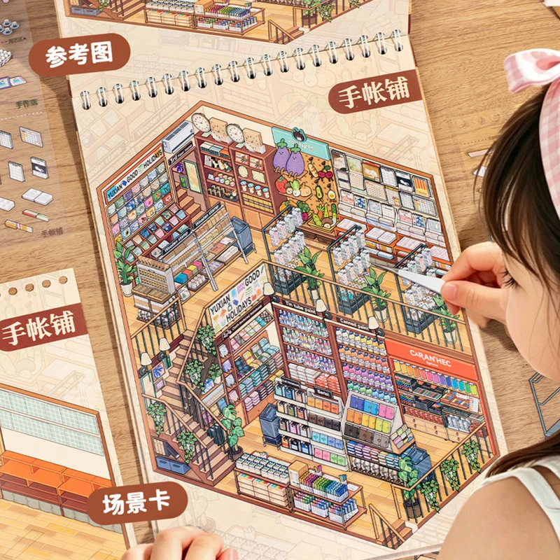 

1book/24Pcs 3D Mini Scene Coil Sticker Book,Simulated Stacked Goods Design DIY Handmade Album Scrapbooking Decorative Paper