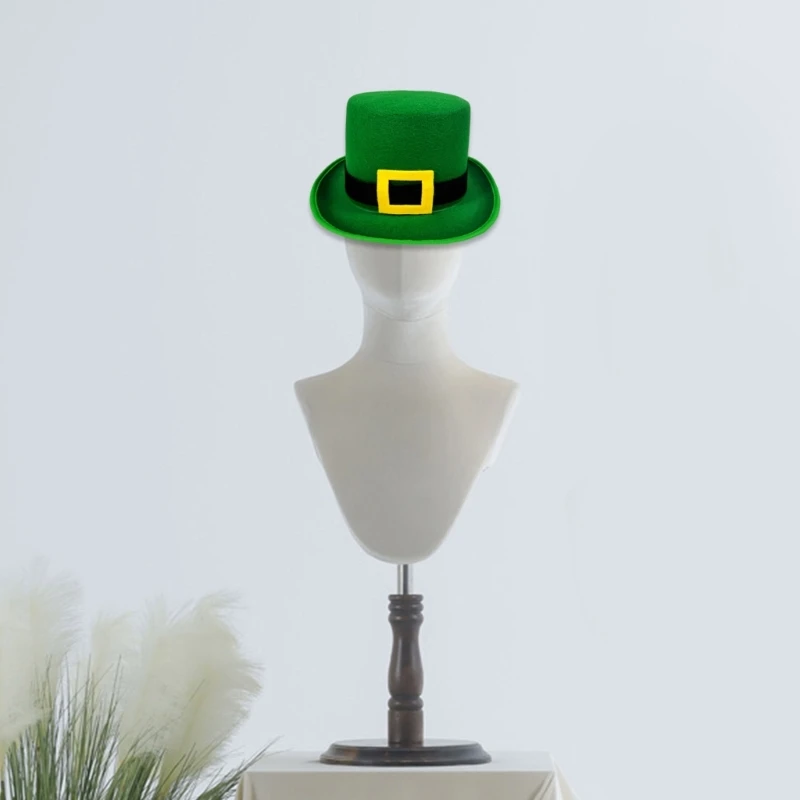 Homburg Party Hat Leprechaun Green Trim Top Hat Green Porkpie Hat for Boy Men Club Irish Holiday Accessories