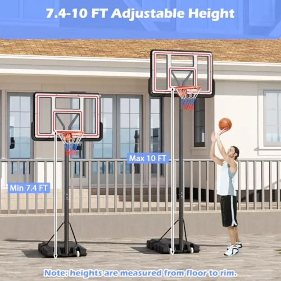 Outdoor Basketball Hoop with 7.410FT Height Adjustable System 44 Inch Shatterproof PC Backboard HeavyDuty Wheels Durable Stand
