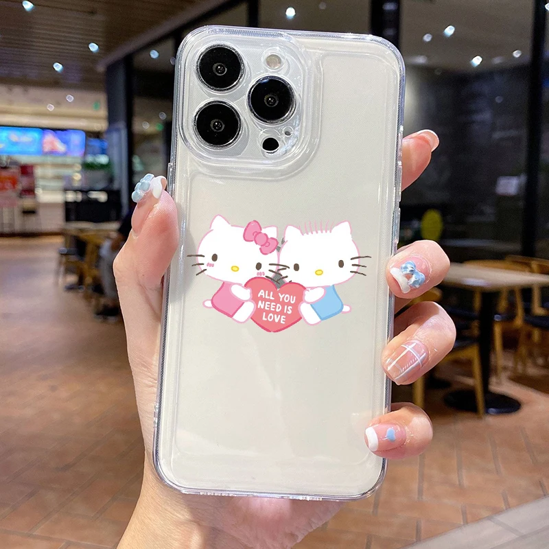 Couples Anime Stitch Transparent Mobile Phone Case for X XR 11 12 13 14 15 16 Plus Pro Max Kawaii All-inclusive Protective Cover