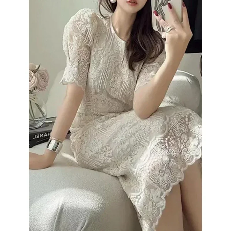 Vestido ajustado de manga corta para mujer, traje con bordado de la industria pesada francesa, con carácter, para fiesta de verano