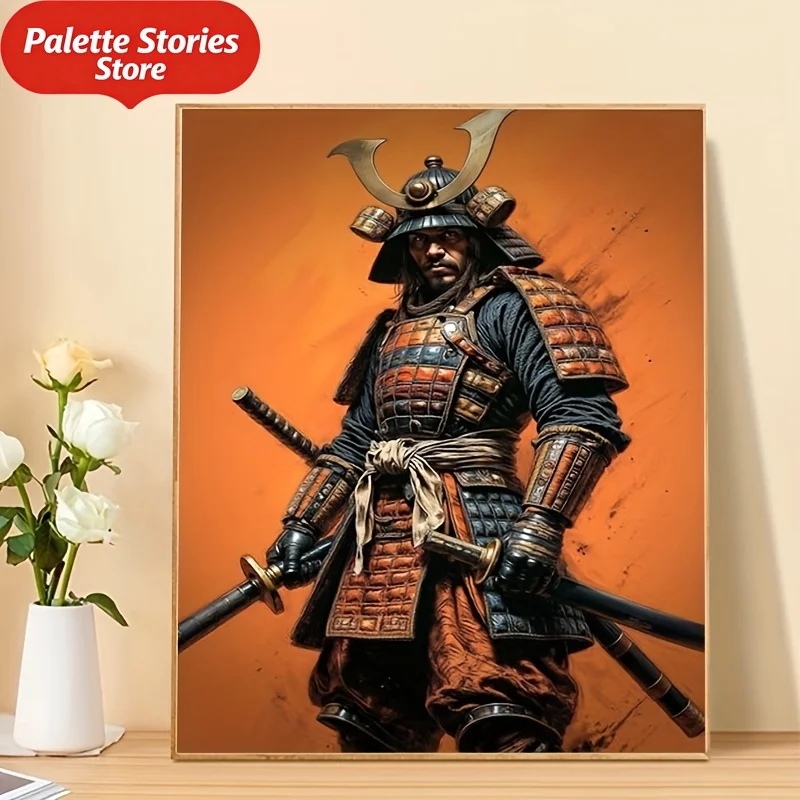 

1 DIY Paint by Numbers Kit for Adults - Samurai Warrior with Sword & Shield, Acrylic Paints, Canvas, 3 Brushes & Instructions,