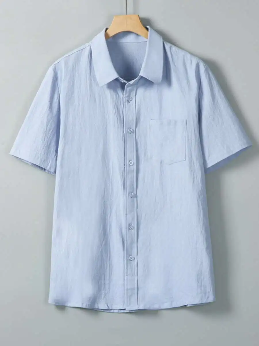 

Men's Pure Color Linen irt ort Sve Summer Breathable Thin Casual Top Loose Fit Spring Summer Casual Wear