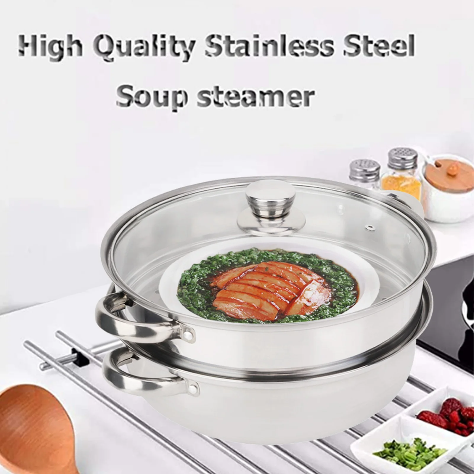 Stainless Steel Cookware 27cm/11in 2-Layer Steamer Pot Cooker Double Boiler Soup Steaming Pot