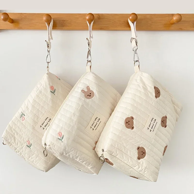 Bolsa de fraldas para bebês recém-nascidos com zíper, bolsa para fraldas, carrinho de viagem, armazenamento, nova bolsa para mamãe, estampa fofa, bordado, bolsa para mamãe