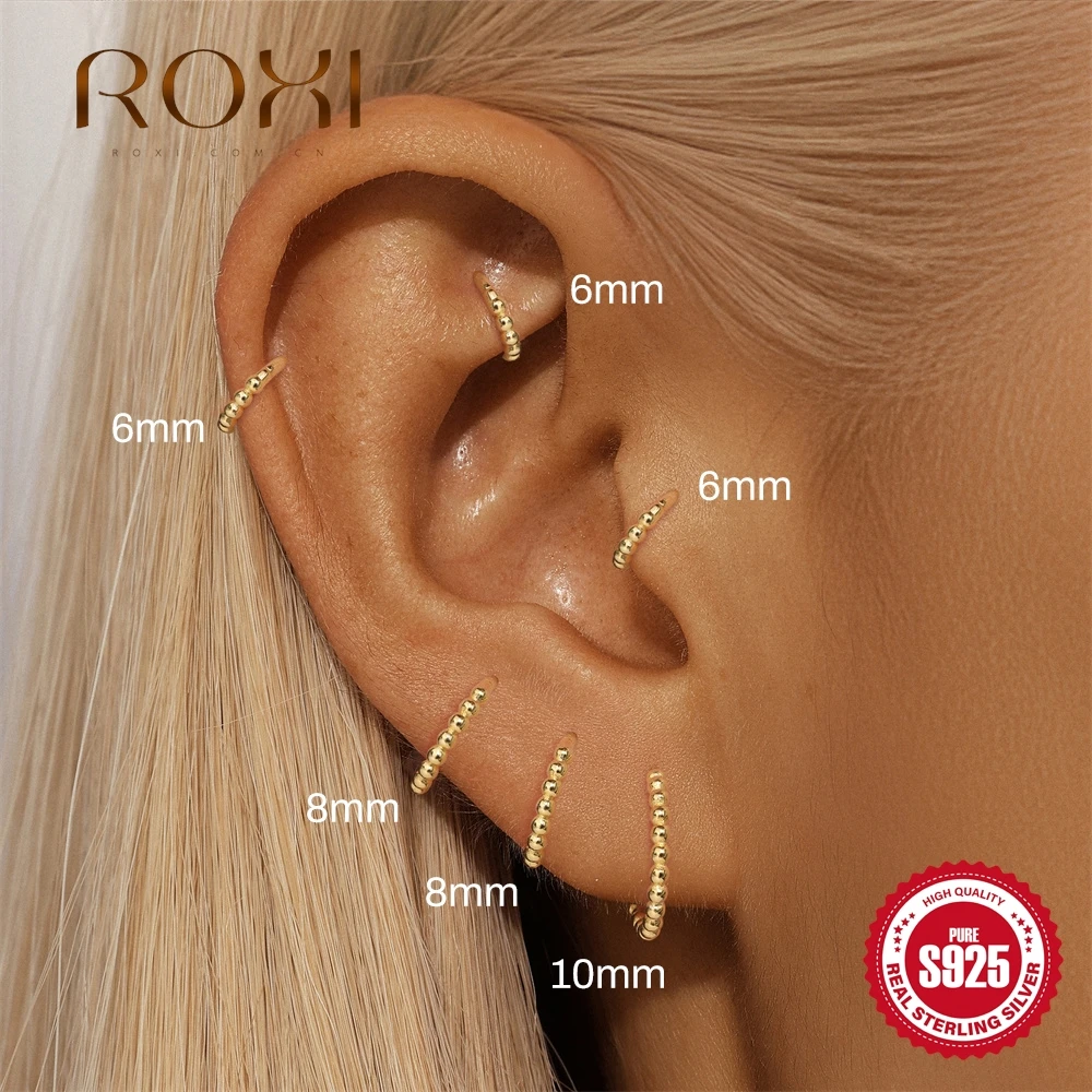 

ROXI 925 Sterling Silver 1Pc 6/8/10mm Classic Twisted/Round Beads Cartilage Piercing Ear Bone Hoop for Women Daily Wear Gifts