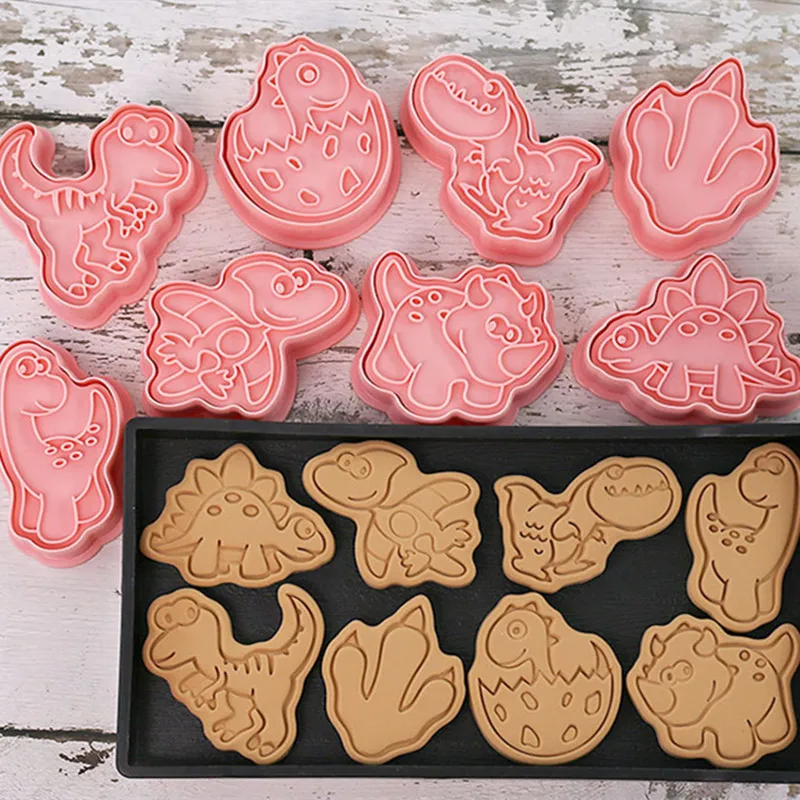 8Pcs/Set Cartoon Dinosaur Biscuit Mold Dinosaur Egg Paw Shape Cookie Cutter Stamp Fondant Cake Decoration Tool