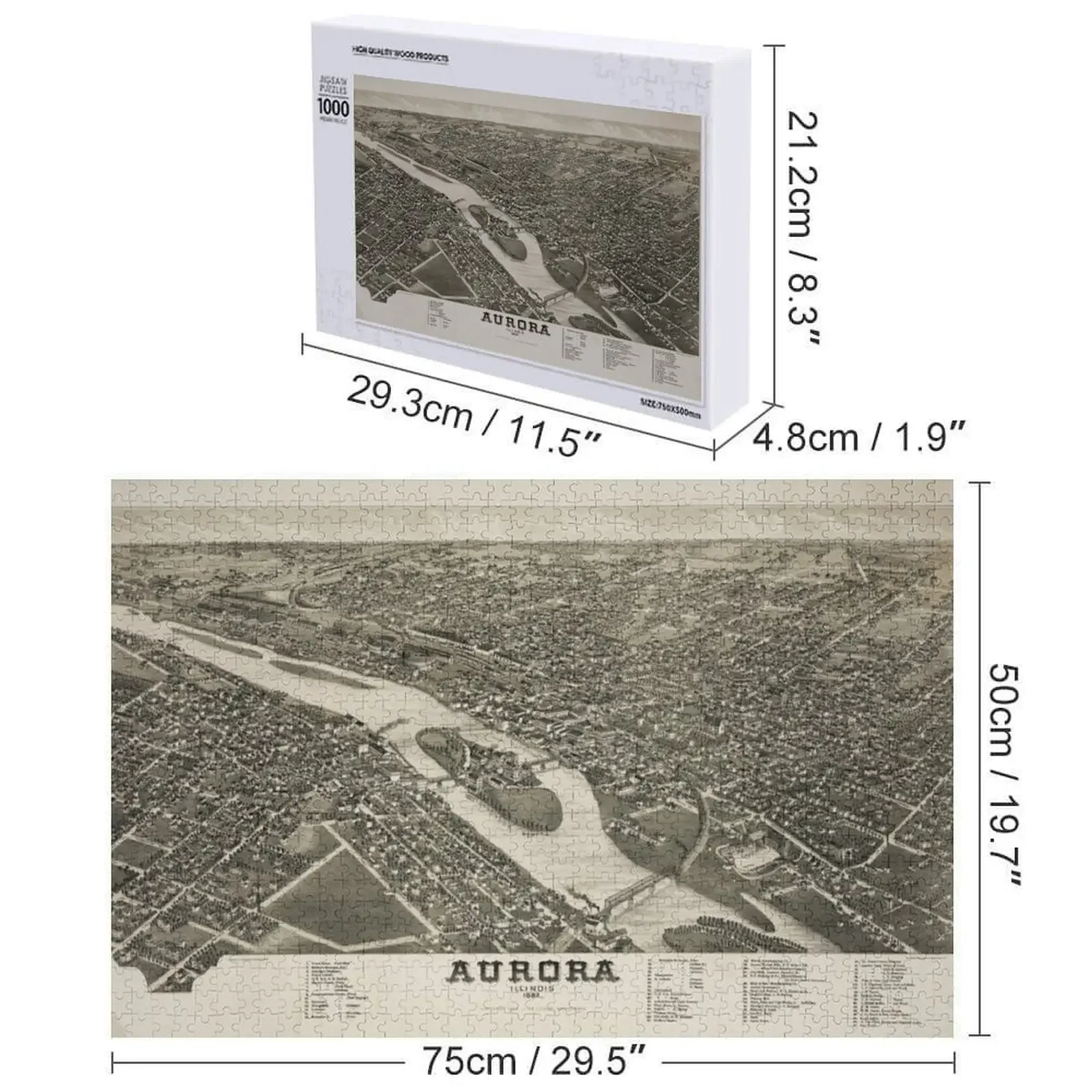 Aurora, Illinois (1882) Jigsaw Puzzle Wood Adults Wooden Animal Game Children Puzzle
