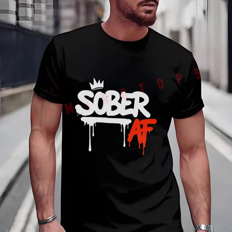 

Sober AF Crown Graphic Motorcycle Men's Fashionable T-Shirt Summer Short Sleeve Exquisite Design Essential TShirt Tops