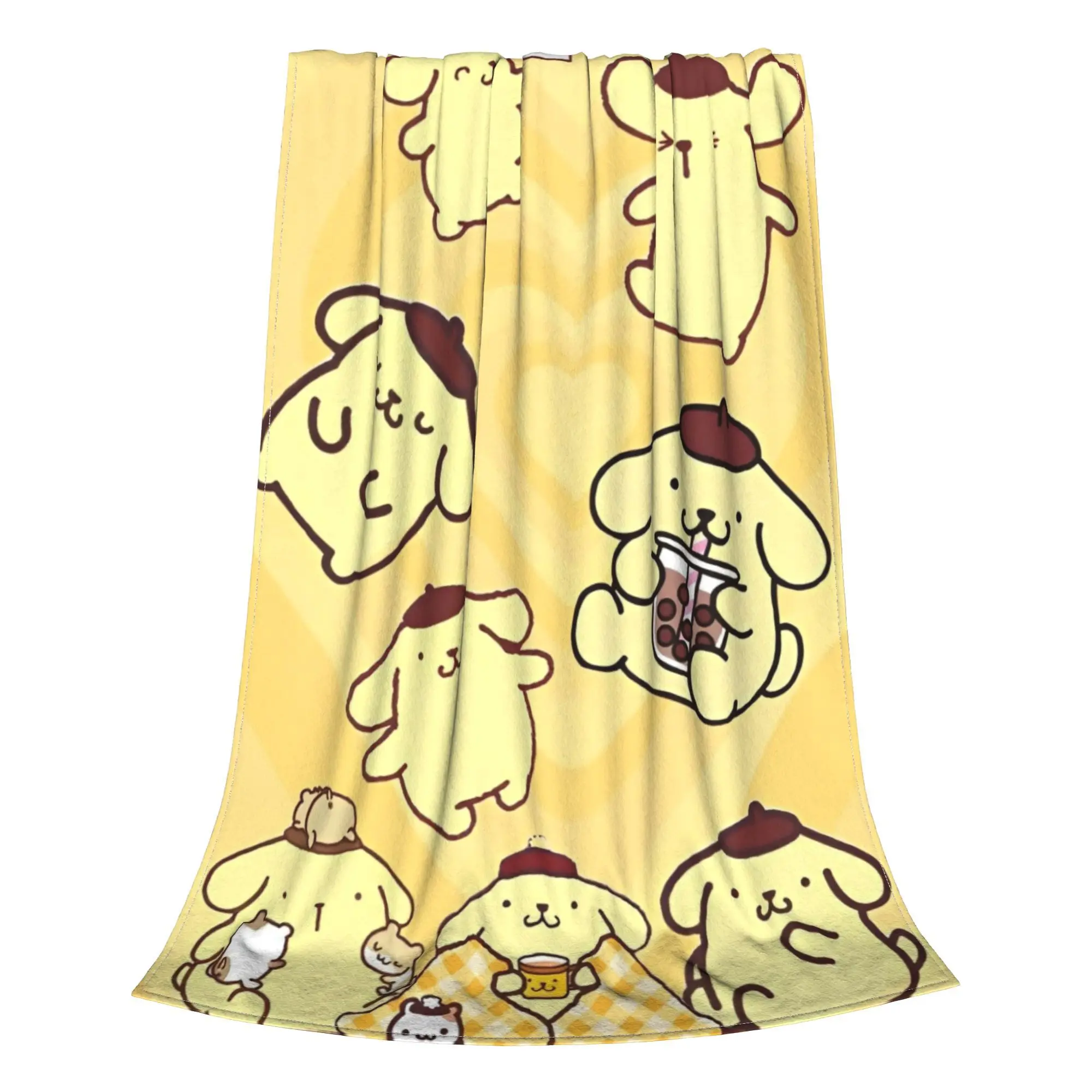 Kawaii Pompompurin Blanket Cover Sanrio Cute Cartoon  Wool Throw Blanket Summer Air Conditioning Printed Lightweight Bedspreads