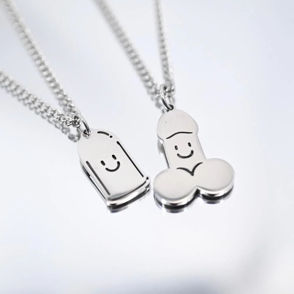 Titanium Steel Funny Couple Necklace No Fade Hip Hop Cartoon Pendant Jewelry Valentine's Day Couple Gift Wholesale