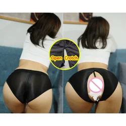 Woman Open Crotch Sexy Shorts with Hidden Zippers Outdoor Sex Crotchless Pants Erotic Club Dancewear Transparent Panties Push Up