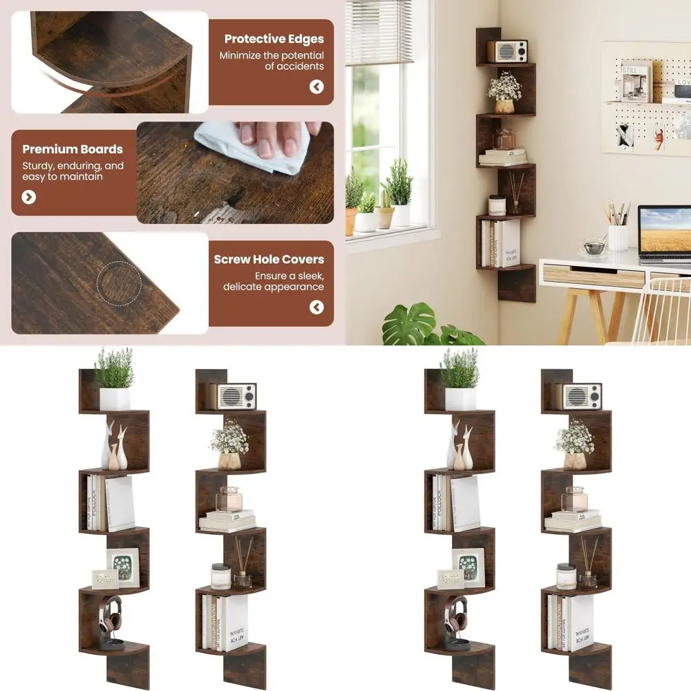 

Набор из 2-хуровневых настенных плавающих полок для книг, органайзер для хранения в доме, деревянная витрина для гостиной, спальни, кухни, в деревенском стиле