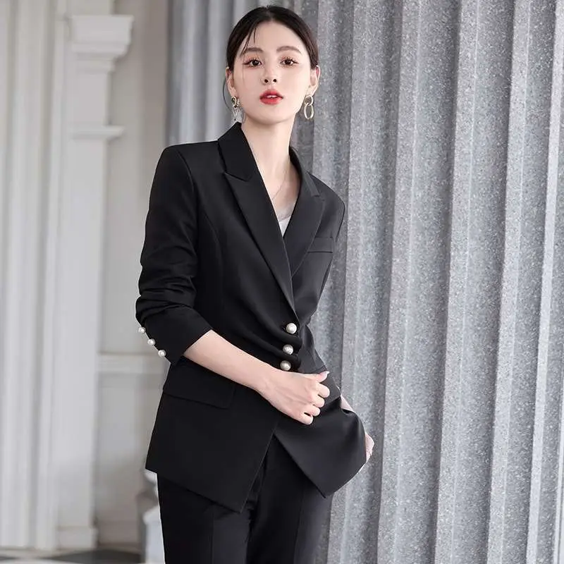 

Ele Profional Suit for Women High Sense Faion Cleanfit Long Sve Pure Linen Office Wear Spring