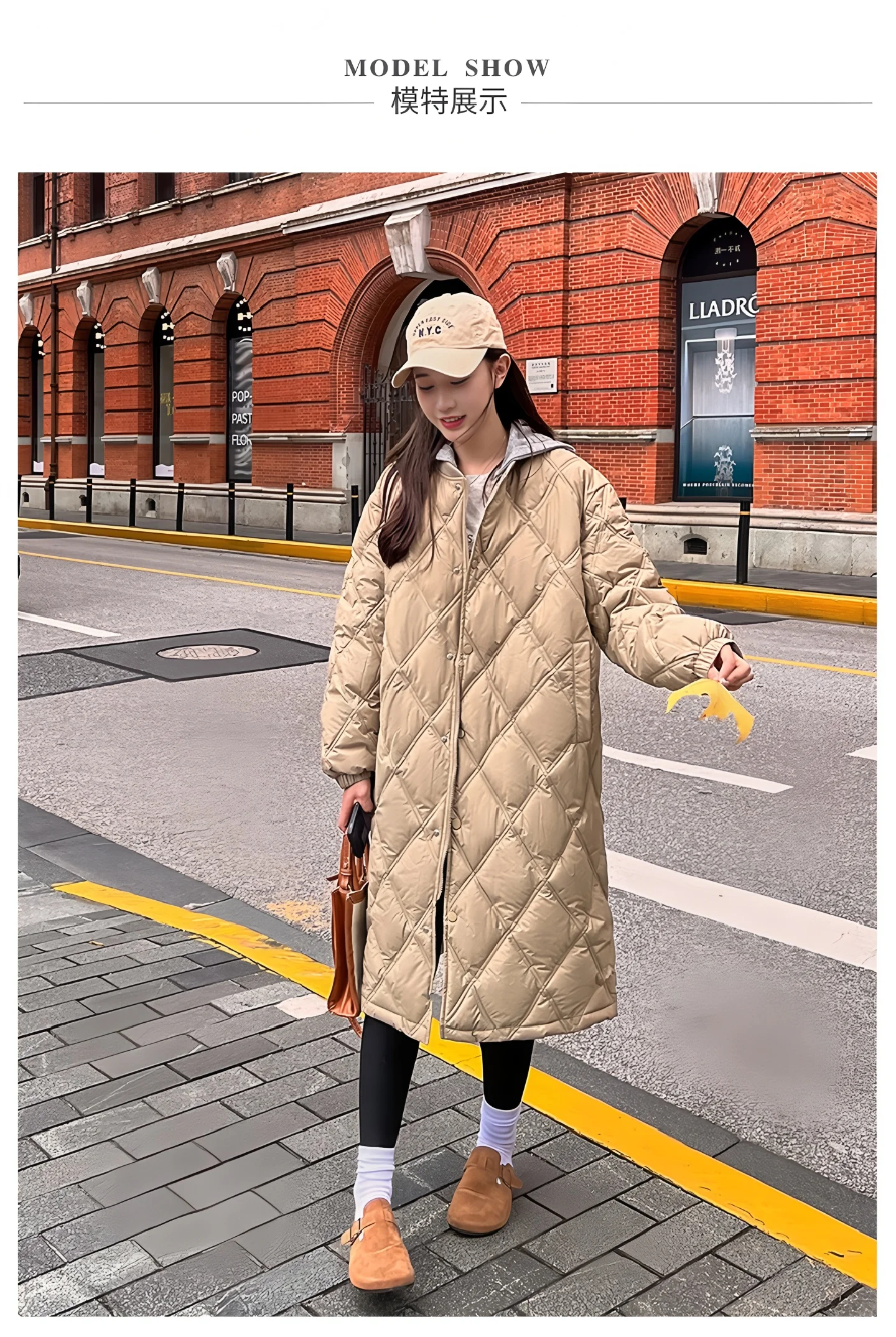 Women's Autumn and Winter New Diamond-Patterned Long Lightweight down Cotton Jacket, British Style Mid-Length Cotton Coat, Korean Style Hooded Faux Two-Piece Warm Jacket