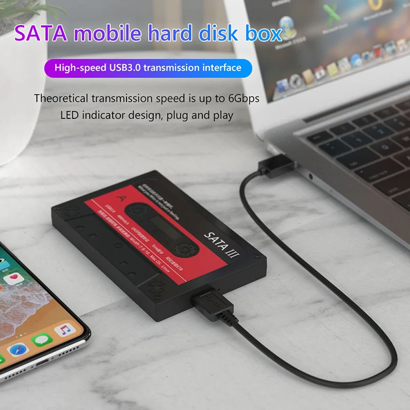 2.5inch SATA HDD Enclosure 6Gbps 6TB USB3.0 SSD Convert Box Retro Cassette Hard Drive Disk External Case for Notebook PC Laptop