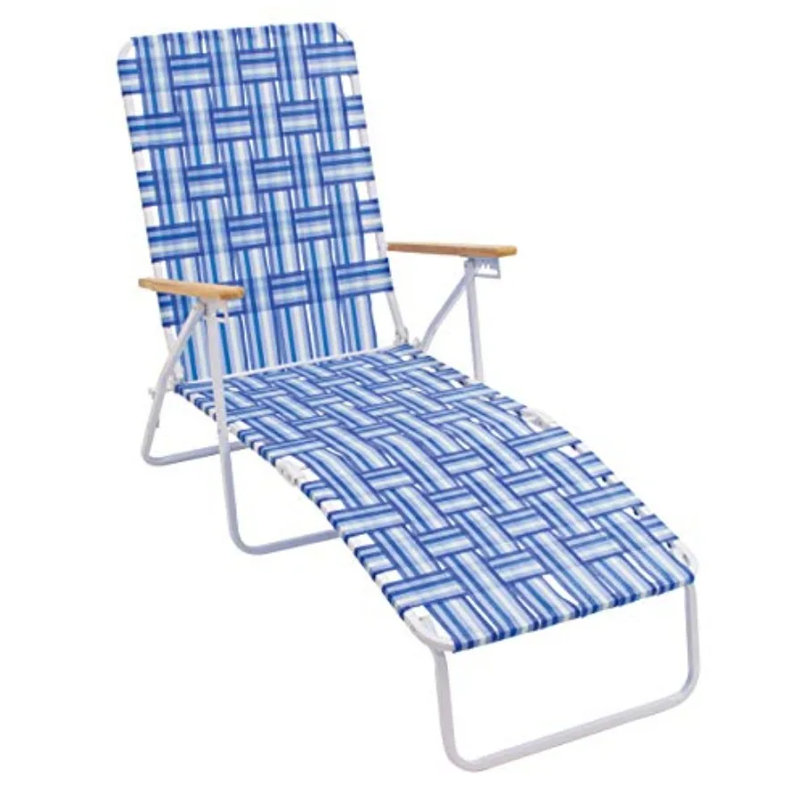 

Camp GO 4-Position Folding Web Lawn Chair Outdoor Lounger Blue/White Fabric with Adjustable Positions for Comfortable Outdoor U