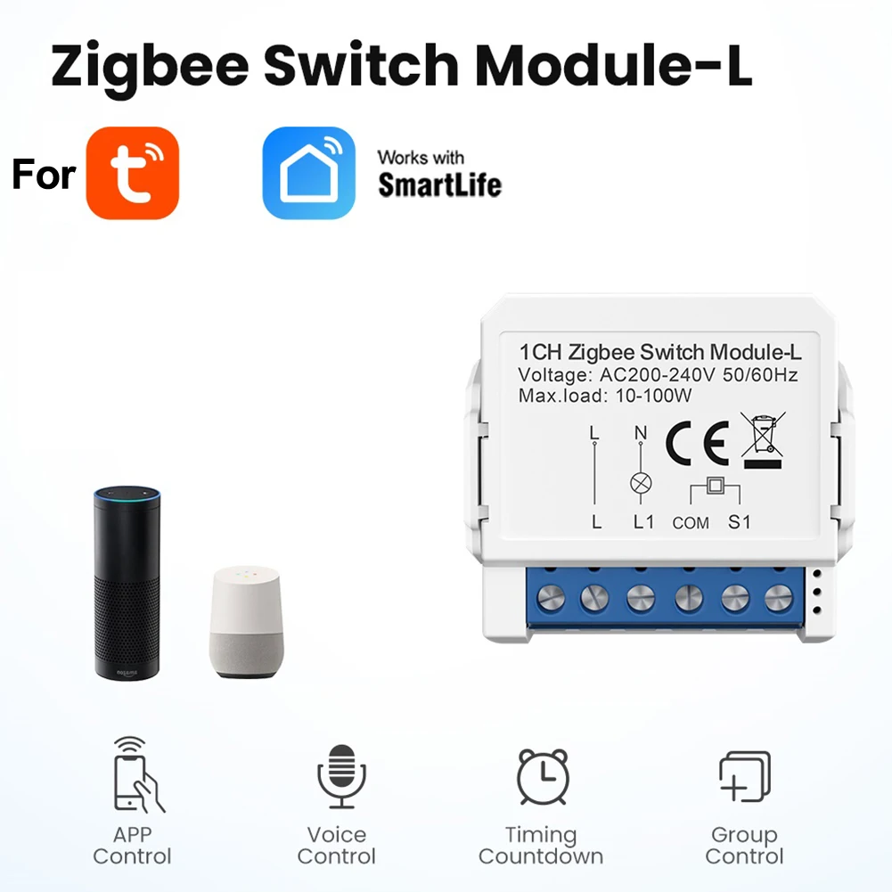 DIY Smart Breaker Smart Light Switch Breaker Module No Neutral Wire 2 Way Control  For ZigBee  For Alexa Or  Home