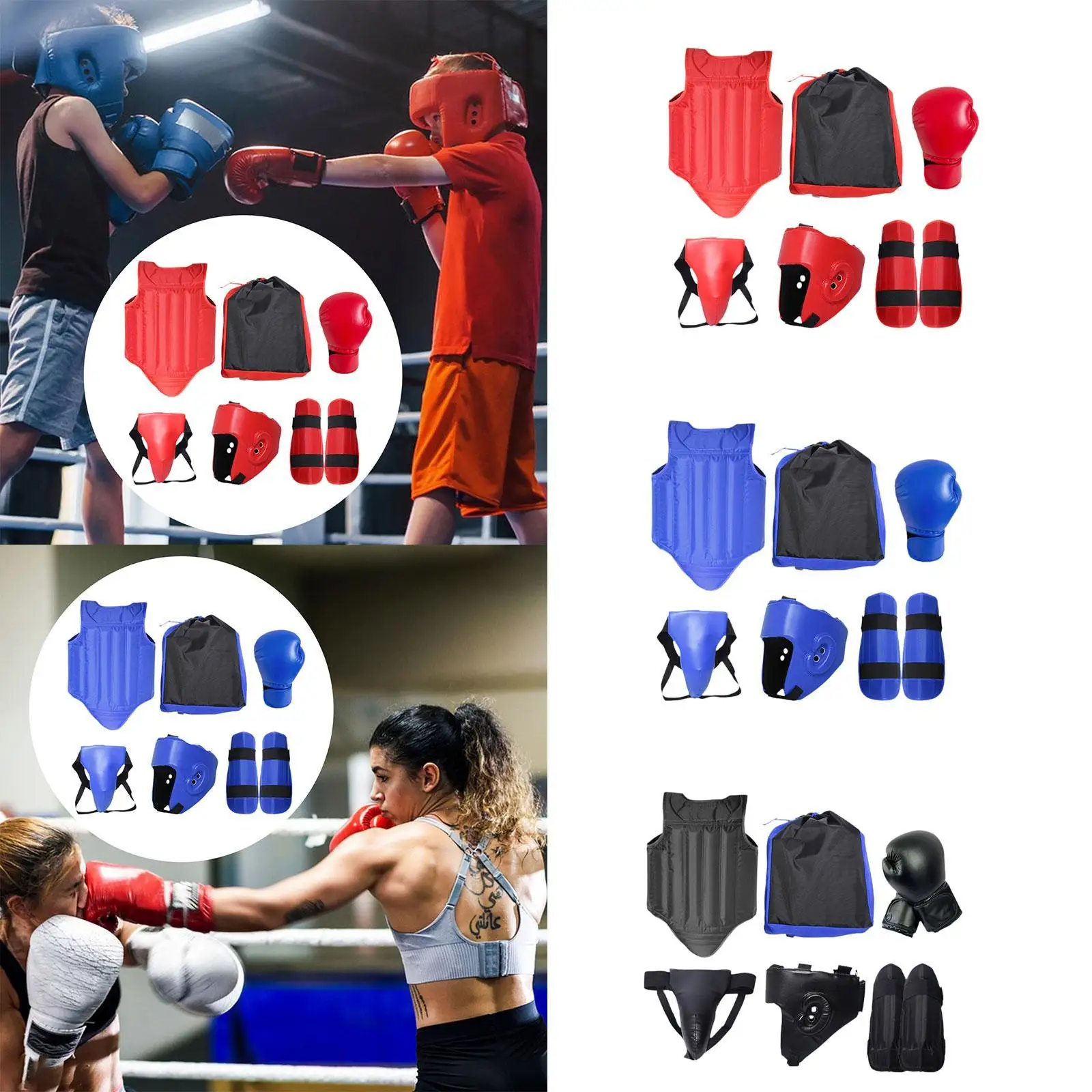 

Taekwondo Sparring Gear Boxing Headgear for Adults Crotch Protector Body Protector Set for Sanda Sparring Karate Kickboxing Mma
