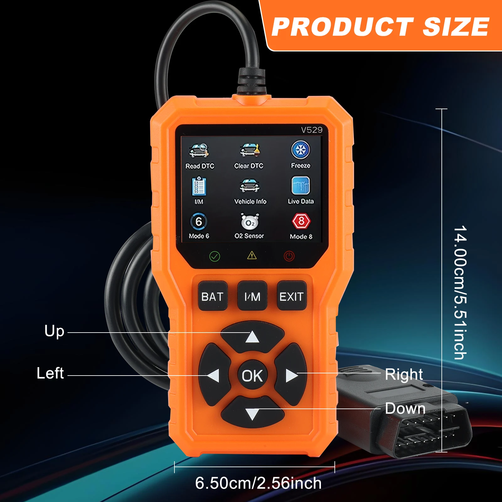 V529 Professional OBD2 Scanner, a Car Fault Code Reader Diagnostic Tool That Supports OBD II Protocols Since 1996, Supports Reading and Clearing Fault Codes, Does Not Require Battery Power