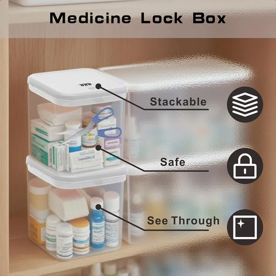 Kotak Kunci Obat Transparan dengan Kode, Kotak Kunci untuk Makanan Ringan, Ponsel, Obat, Barang Pribadi, Elektronik, dan Barang Lainnya