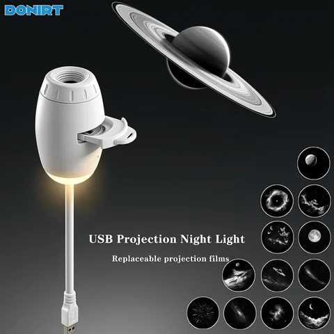 New 2 in 1 USB Projection Light Manual Focus Galaxy Projector Light Car Ambient Lamp Romantic Room Moon Saturn Star Night Lights