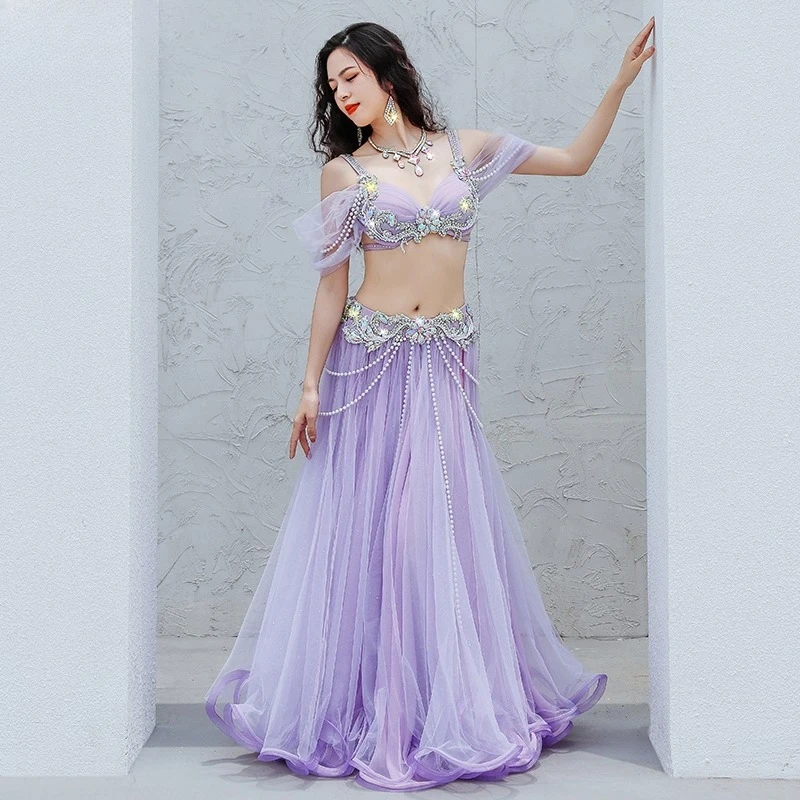 Costume de danse du ventre personnalisé, robe de spectacle, Double couche, grande jupe pivotante, robe de spectacle de compétition, nouvelle collection 2025