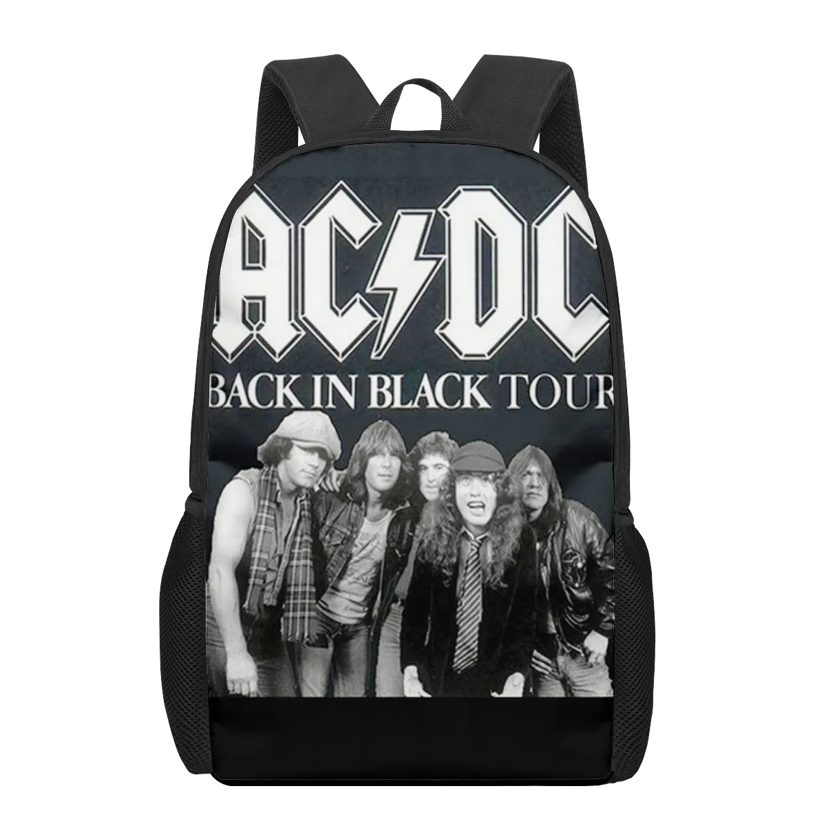 Mochila escolar con estampado 3D de banda AC DC para niños, niñas, adolescentes, bolsa de libros para niños, bolsos de hombro informales, Mochila de 16 pulgadas