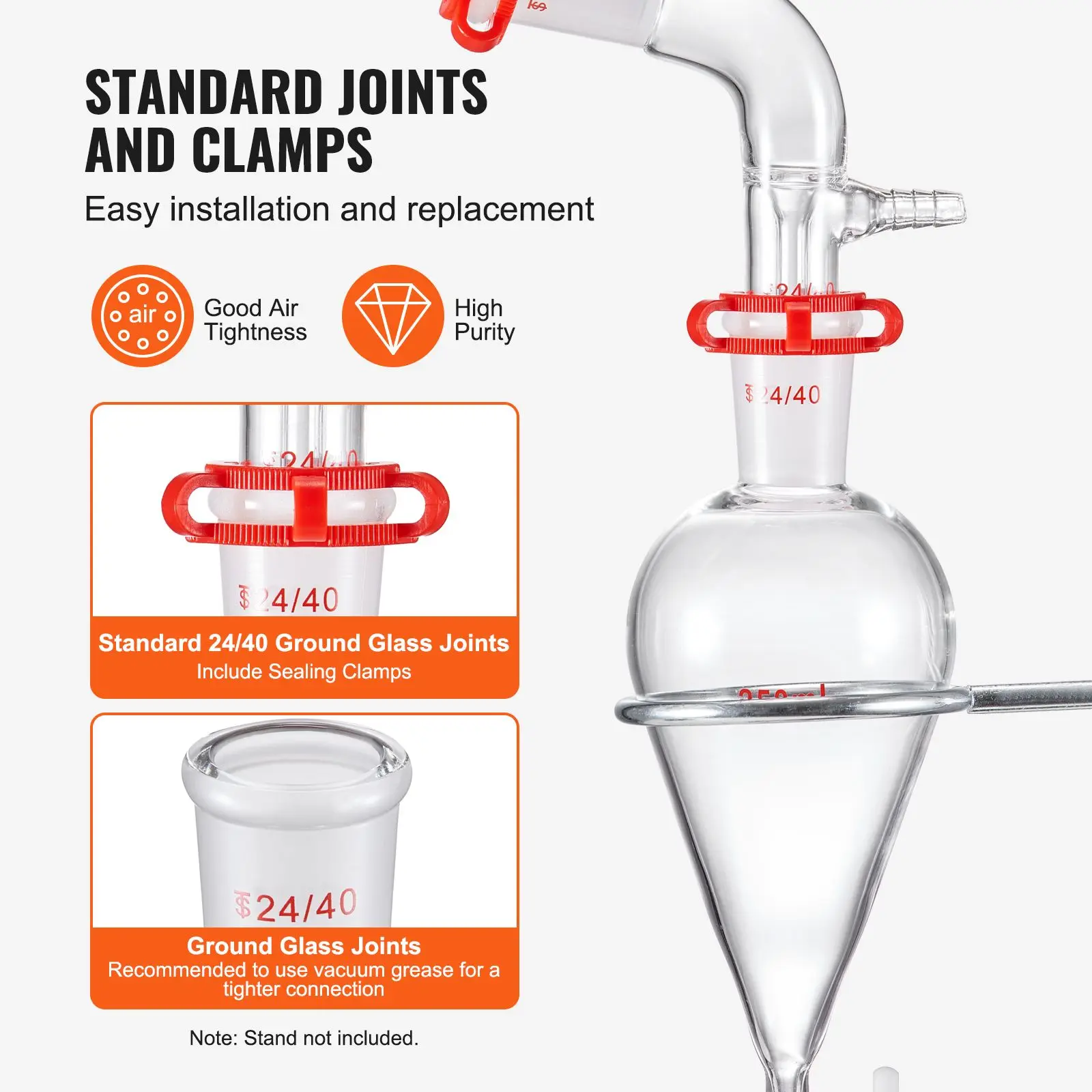 Lab Distillation Kit, 3.3 Boro Lab Glassware Distillation Kit with 24, 40 Joint, 1000Ml Essential Oil Distillation Apparatus - view 4