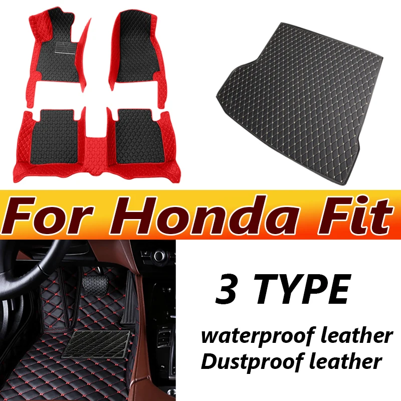 Luxo Couro Car Floor Mats, Tapete, Tapete, Peças Interiores, Acessórios de carro, Fit, Jazz, GK3, 4, 5, 6, 7, 2014-2020, GH7, GP5 6