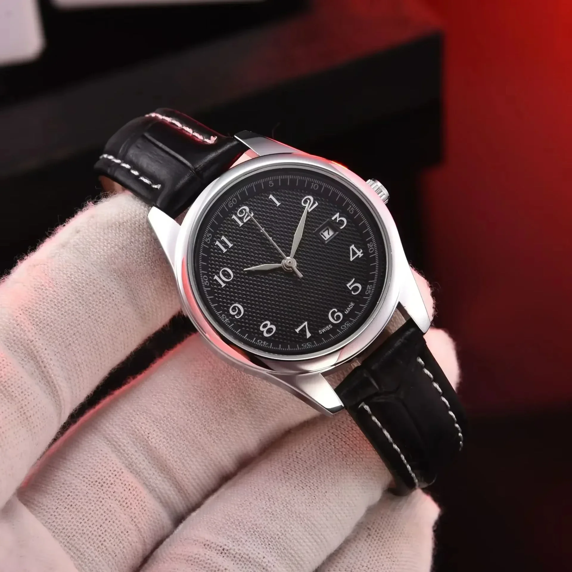 ساعة رجالية فاخرة مستديرة مقاومة للماء على الطراز العسكري المضيء ساعة رجالية بحزام جلد طبيعي كوارتز #6