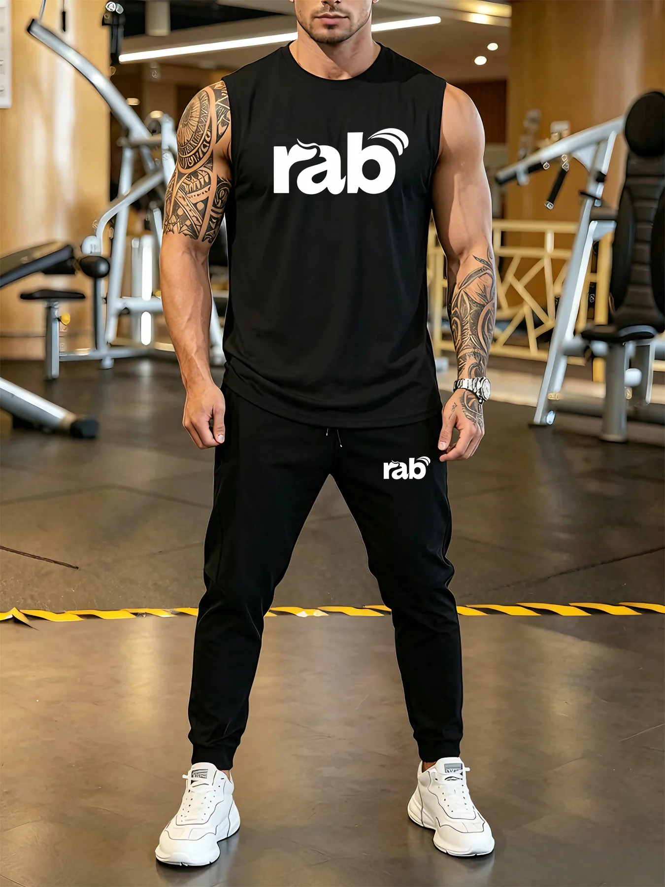 

2026 Men's Round Neck T-shirt Sports Pants Printed T-shirt 2-piece Set Home Outdoor Leisure Sportswear