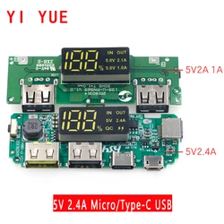 Lithium Battery Charger Board LED Dual USB 5V 2.4A Micro/Type-C USB Mobile Power Bank 18650 Charging Module