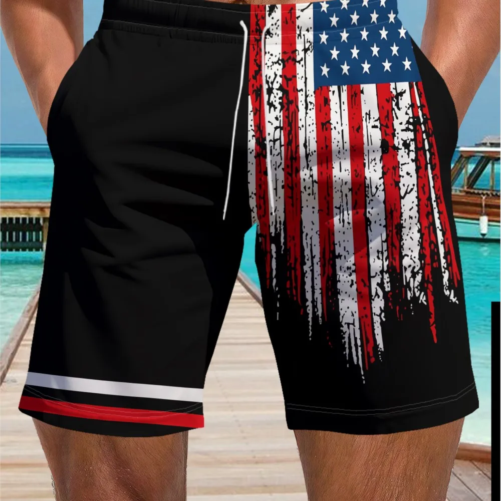 26 Summer New Men's Shorts US Independence Day Flag Printed Casual Outdoor Sports Quick Drying Mesh Hawaii Vacation Beach Shorts